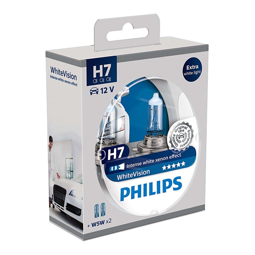 KOMPLEKT 2x Autopirn Philips WHITEVISION 12972WHVSM H7 PX26d/55W/12V 3700K + 2 asendipirn