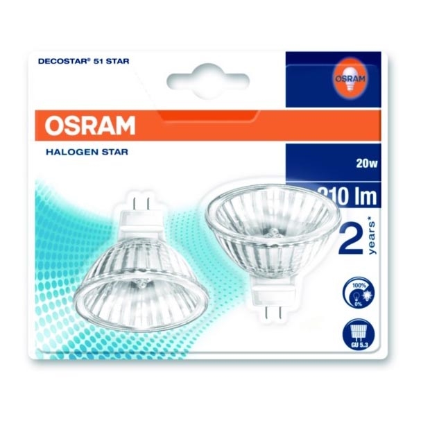 OSRAM オスラム DECOSTAR ハロゲン電球 GU5.3 12V 24° KOMPLEKT 2x Halogeenpirn DECOSTAR GU5,3/20W/12V 3000K - Osram