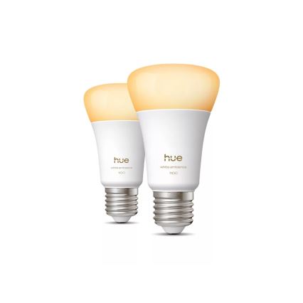 Komplekt 2 tk hämardatavaid Philips Hue WHITE AMBIANCE E27 LED-pirne, 8,1 W, 230 V, 1000–20000 K