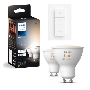 Komplekt 2x hämardatav LED-pirn Philips Hue WHITE AMBIANCE GU10/4,2W/230V 2200-6500K + hämarduslüliti