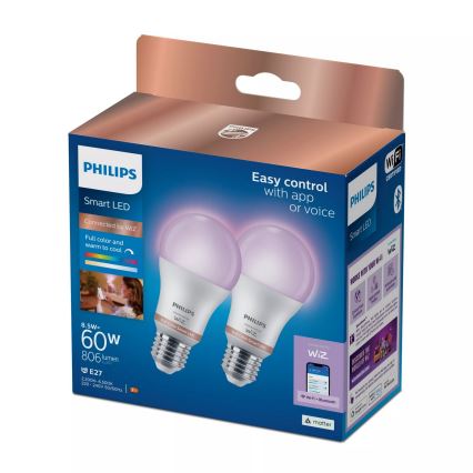 Komplekt 2x hämardatavat Philips SMART A60 LED RGB-pirni E27/8,5W/230V 2200-6500K