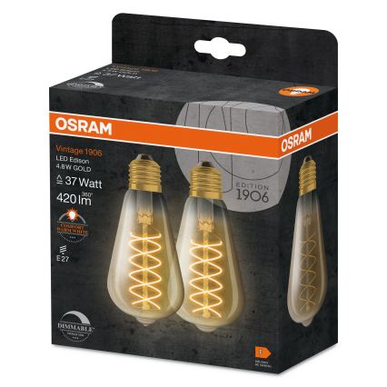 Komplekt 2x hämardatav LED-pirn VINTAGE FILAMENT E27/7,8W/230V 1800K - Osram