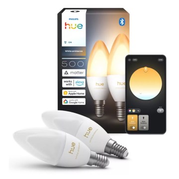 Komplekt 2x hämardatavad LED-pirnid Philips Hue WHITE AMBIANCE B39 E14/3,7W/230V 1000-20000K