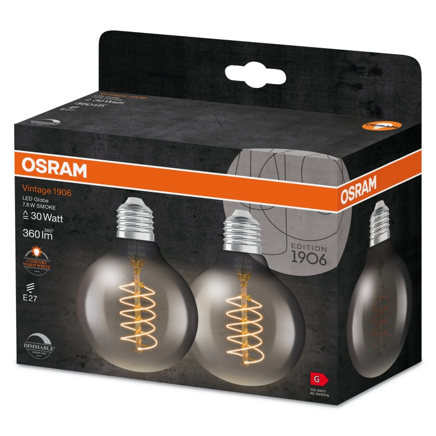 Komplekt 2x hämardatavat LED-pirni VINTAGE FILAMENT E27/7,8W/230V 1800K - Osram