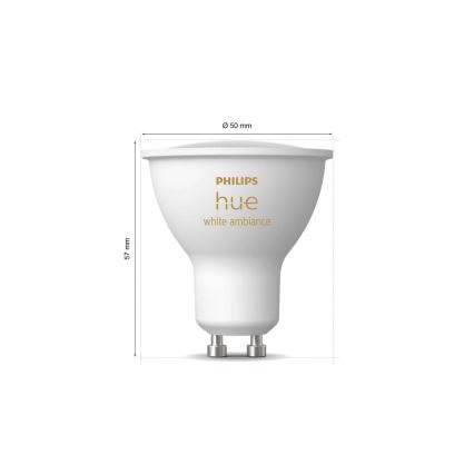 Komplekt 2x LED-hämardatav pirn Philips Hue WHITE AMBIANCE GU10/4,2W/230V 2200-6500K + Hue bridge