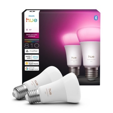 Komplekt 2x hämardatavat Philips Hue WHITE AND COLOR AMBIANCE LED-pirni E27/6W/230V 1000-20000K