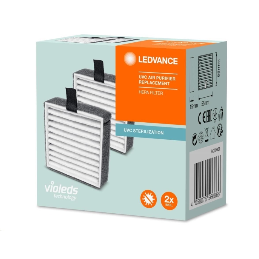 KOMPLEKT 2x HEPA Asendusfilter õhupuhastile PURIFIER UVC