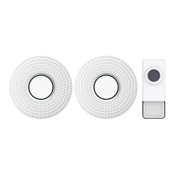 KOMPLEKT 2x Juhtmevaba uksekell pistikuga 230V/1xA23 IP55 valge