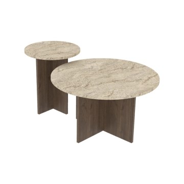 Komplekt 2x kohvilauad PURO Ø 40/70 cm, pähkel/beež