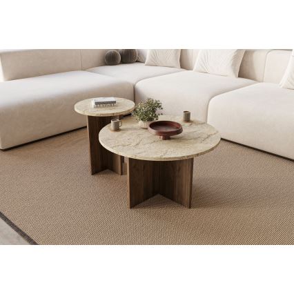 Komplekt 2x kohvilauad PURO Ø 40/70 cm, pähkel/beež