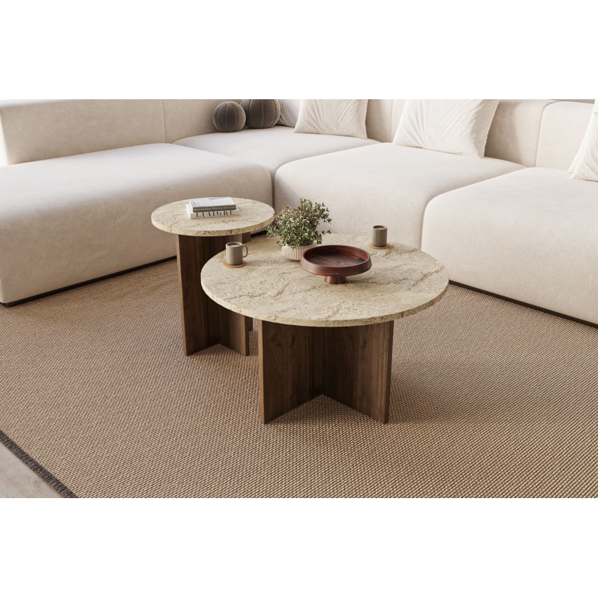 Komplekt 2x kohvilauad PURO Ø 40/70 cm, pähkel/beež