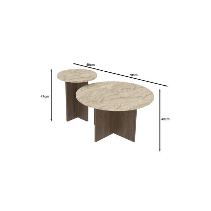 Komplekt 2x kohvilauad PURO Ø 40/70 cm, pähkel/beež