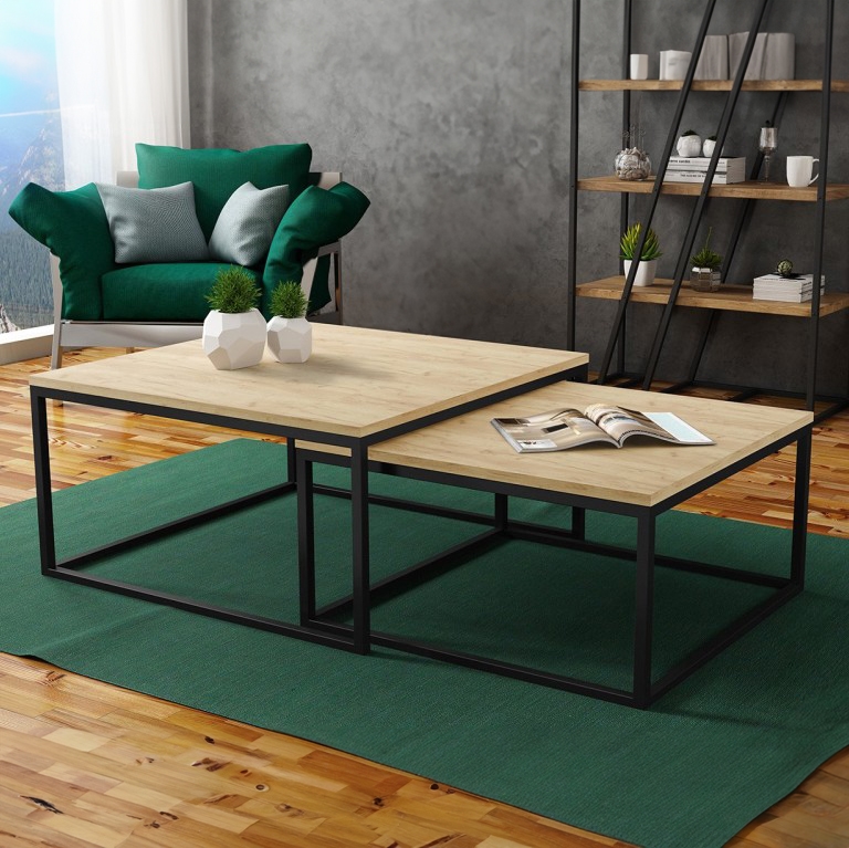 KOMPLEKT 2x Kohvilaud DUAL kuldne tamm/must