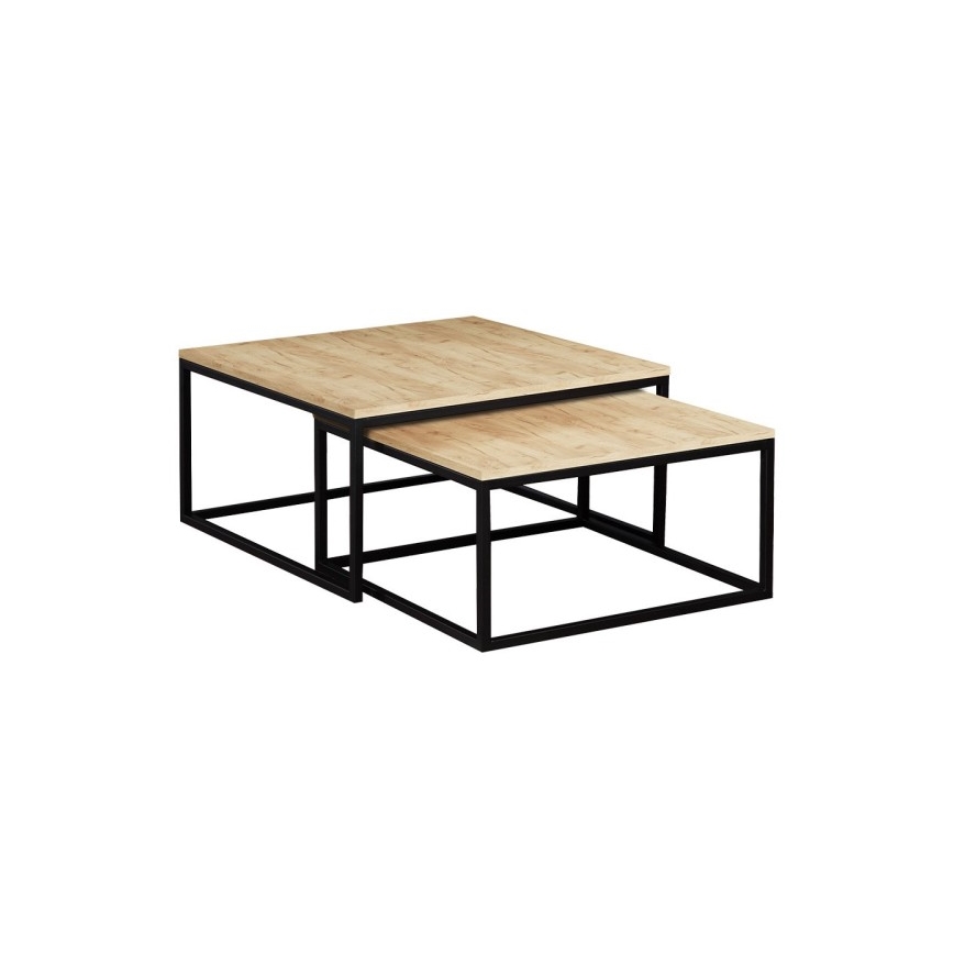 KOMPLEKT 2x Kohvilaud DUAL kuldne tamm/must