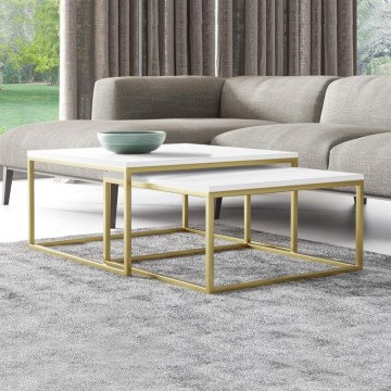 KOMPLEKT 2x Kohvilaud DUAL valge/kuldne