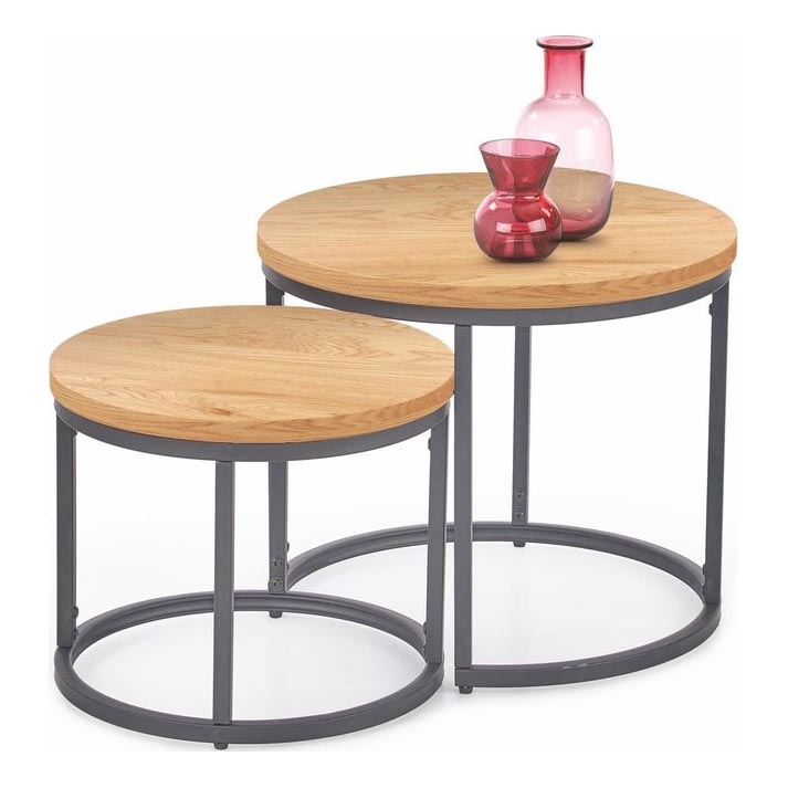 KOMPLEKT 2x Kohvilaud OREO d. 43/53 cm antratsiit/kuldne tamm
