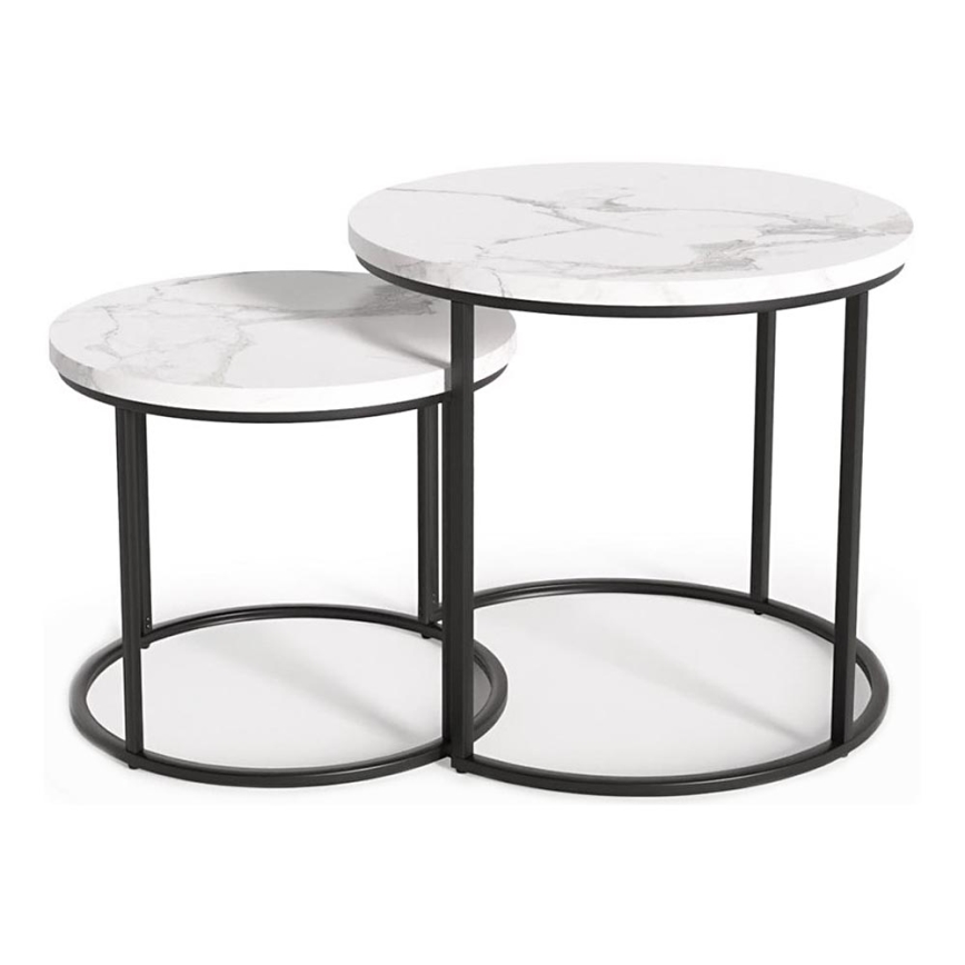 KOMPLEKT 2x Kohvilaud OREO d. 43/53 cm must/marmor disain
