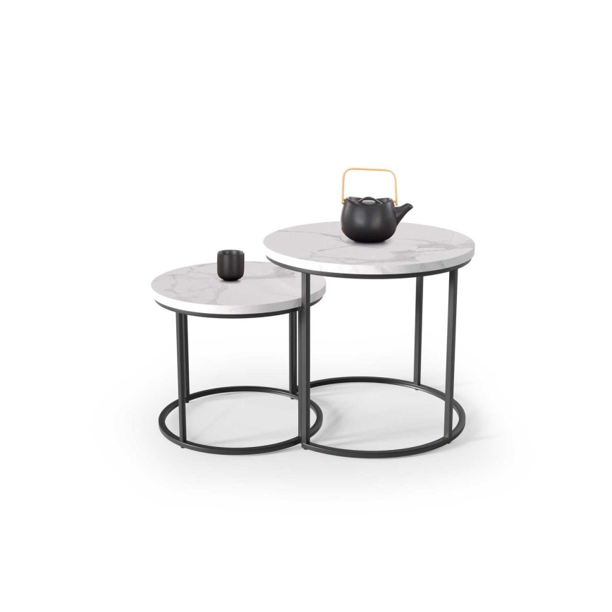 KOMPLEKT 2x Kohvilaud OREO d. 43/53 cm must/marmor disain