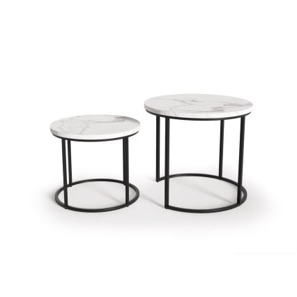 KOMPLEKT 2x Kohvilaud OREO d. 43/53 cm must/marmor disain