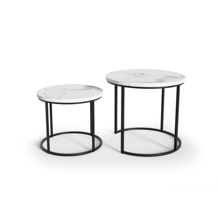 KOMPLEKT 2x Kohvilaud OREO d. 43/53 cm must/marmor disain