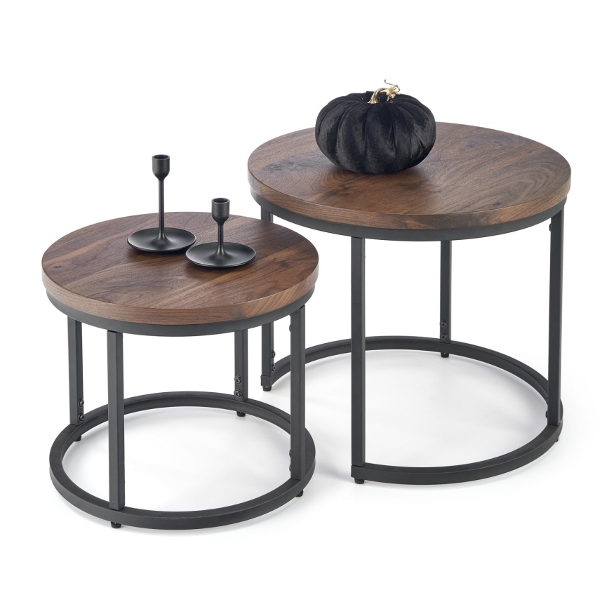 KOMPLEKT 2x Kohvilaud OREO d. 43/53 cm must/pähkel