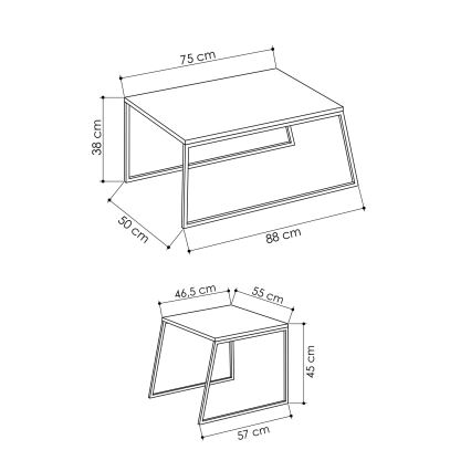 KOMPLEKT 2x Kohvilaud PAL beež/must