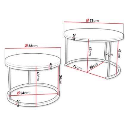 KOMPLEKT 2x Kohvilaud RABEN must/kuldne tamm