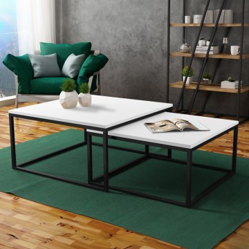 Komplekt 2x kohvilauda DUAL 76x76/66x66 cm must/valge