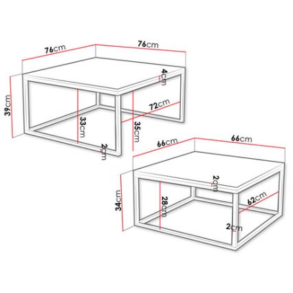 Komplekt 2x kohvilauda DUAL 76x76/66x66 cm must/valge