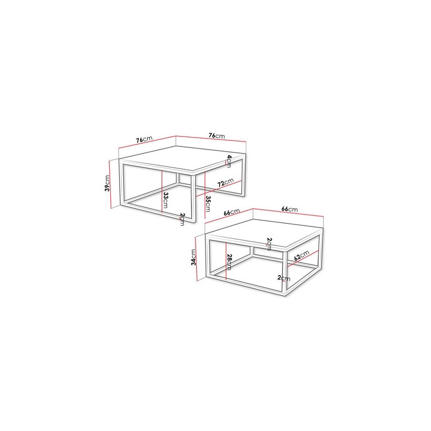 Komplekt 2x kohvilauda DUAL 76x76/66x66 cm must/valge