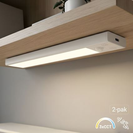 KOMPLEKT 2x laetavat LED-mööblivalgustit liikumis- ja hämarussensoriga VIRO LED/1W/3,7V 800 mAh 3000/4000/6500K 20 cm valge