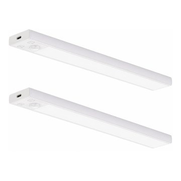 Komplekt 2x laetavad LED-mööblivalgustid liikumis- ja hämarussensoriga VIRO LED/1,2W/3,7V 800 mAh 3000/4000/6500K 30 cm valge