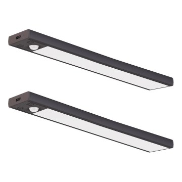 Komplekt 2x laetavat VIRO LED mööblivalgustit liikumis- ja hämarusanduriga LED/1,2W/3,7V 800 mAh 3000/4000/6500K 30 cm must