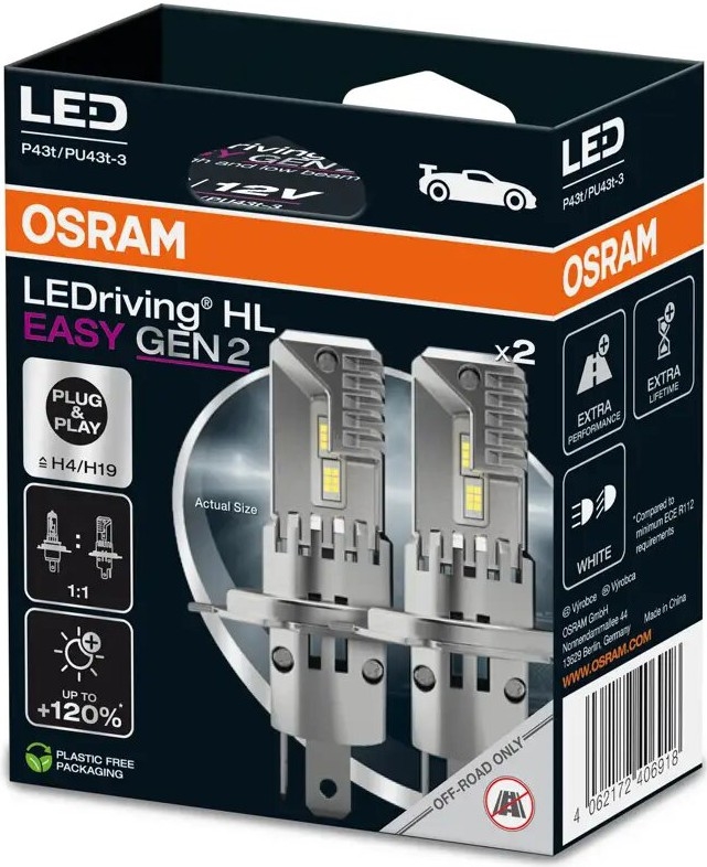 KOMPLEKT 2x LED Auto pirn LEDriving H4/H19 P43t/PU43T-3/25W/12V 6500K - Osram