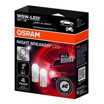 KOMPLEKT 2x LED Auto pirn NIGHT BREAKER W2.1x9.5d/1W/12V 5700K - Osram