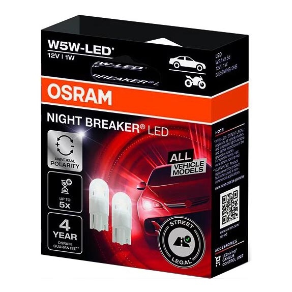 KOMPLEKT 2x LED Auto pirn NIGHT BREAKER W2.1x9.5d/1W/12V 5700K - Osram
