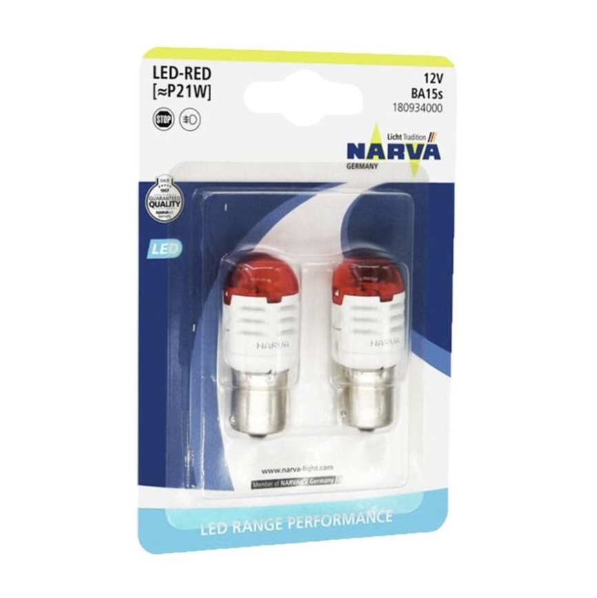 KOMPLEKT 2x LED Auto pirn P21W BA15s/1,75W/12V punane - Narva 18093RPNVAB2