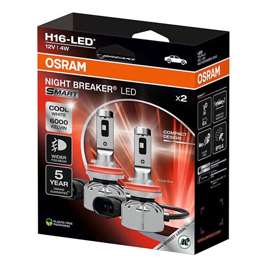 Komplekt 2x LED-autoampulli NIGHT BREAKER SMART H16 PGJ19-3/4W/12V 6000K - Osram