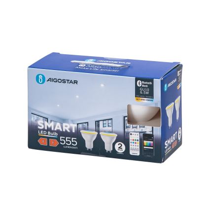 KOMPLEKT 2x LED Hämardatav pirn MESH Nutikas GU10/6,5W/230V 2700-6500K + kaugjuhtimispult - Aigostar