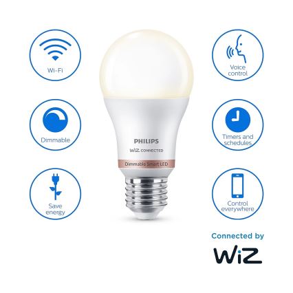 KOMPLEKT 2x LED Hämardatav pirn Philips A60 E27/8W/230V Wi-Fi