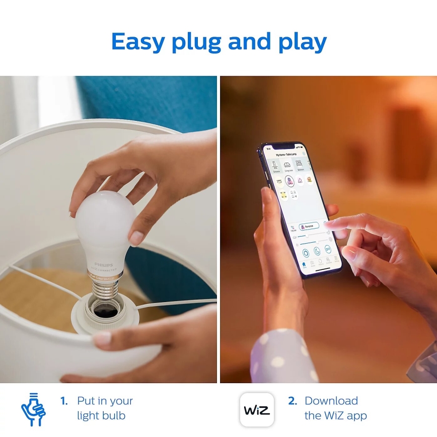 KOMPLEKT 2x LED Hämardatav pirn Philips A60 E27/8W/230V Wi-Fi