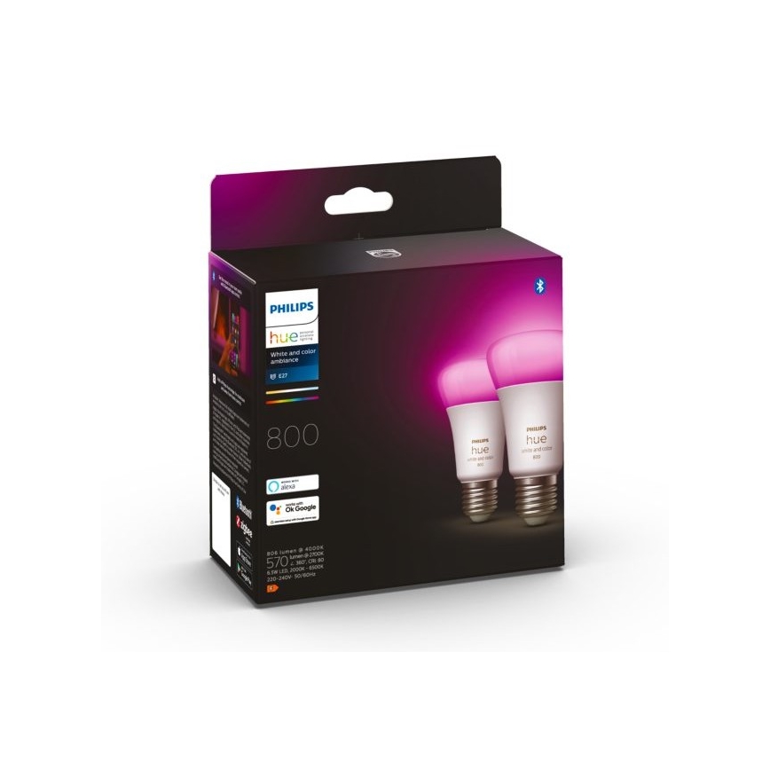 SET 2x LED Hämardatav pirn Philips Hue White And Color Ambiance A60 E27/6,5W/230V 2000-6500K