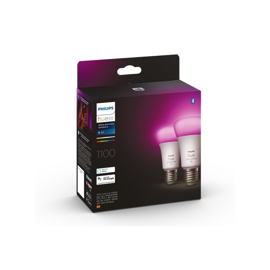 KOMPLEKT 2x LED Hämardatav pirn Philips Hue White And Color Ambiance A60 E27/9W/230V 2000-6500K