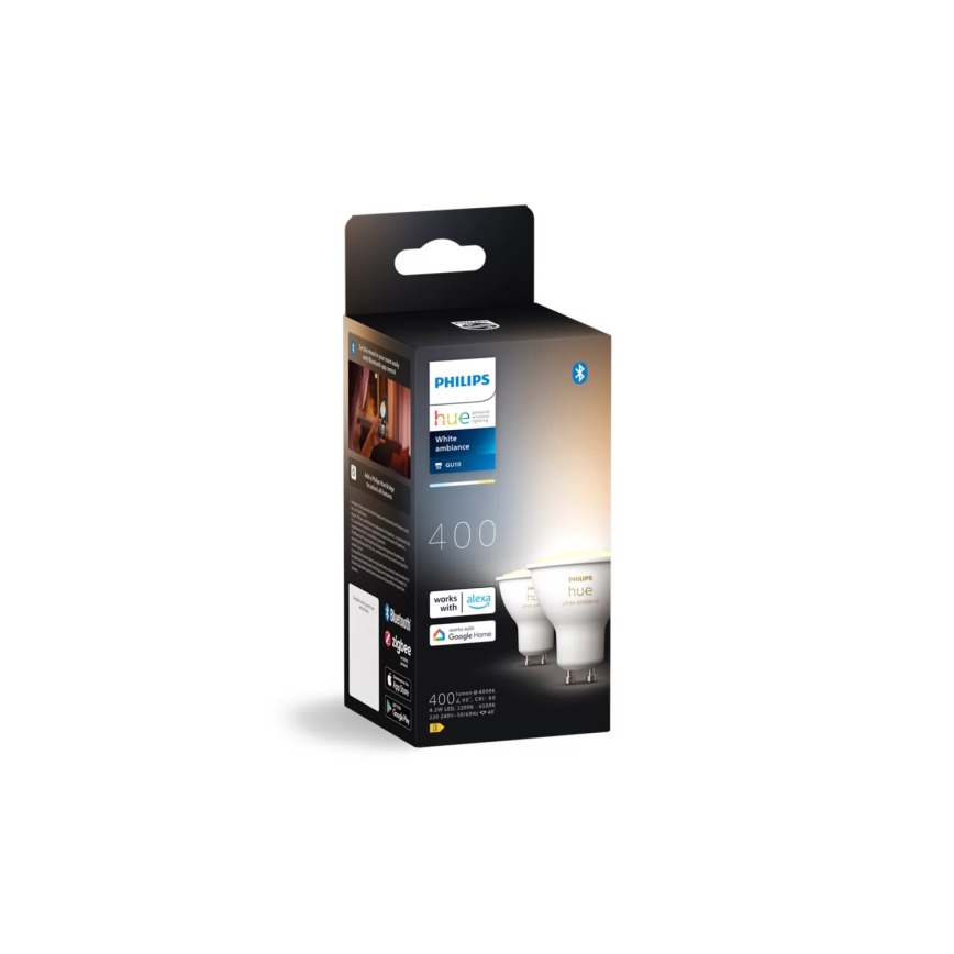 KOMPLEKT 2x LED Hämardatav pirn Philips Hue WHITE AMBIANCE GU10/4,2W/230V 2200-6500K