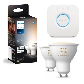 Komplekt 2x LED-hämardatav pirn Philips Hue WHITE AMBIANCE GU10/4,2W/230V 2200-6500K + Hue bridge