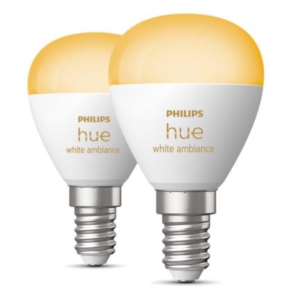 KOMPLEKT 2x LED Hämardatav pirn Philips Hue WHITE AMBIANCE P45 E14/5,1W/230V 2200-6500K