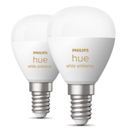 KOMPLEKT 2x LED Hämardatav pirn Philips Hue WHITE AMBIANCE P45 E14/5,1W/230V 2200-6500K