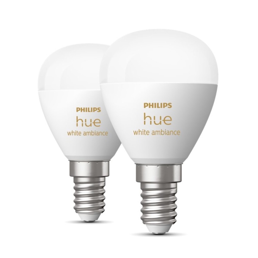 KOMPLEKT 2x LED Hämardatav pirn Philips Hue WHITE AMBIANCE P45 E14/5,1W/230V 2200-6500K