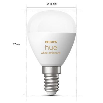 KOMPLEKT 2x LED Hämardatav pirn Philips Hue WHITE AMBIANCE P45 E14/5,1W/230V 2200-6500K