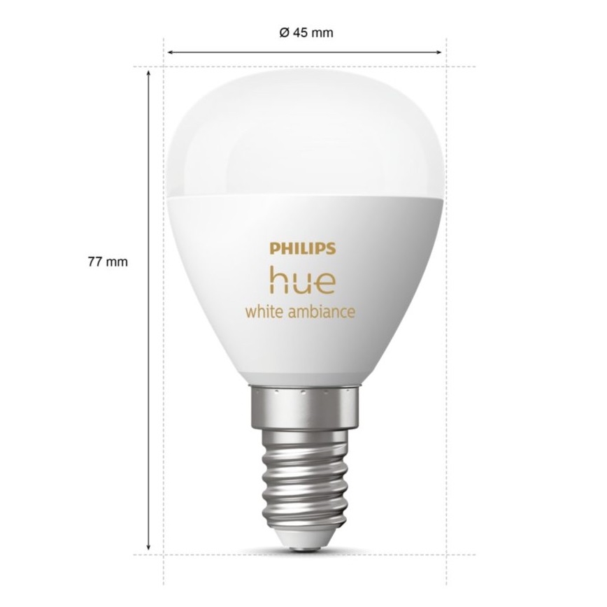 KOMPLEKT 2x LED Hämardatav pirn Philips Hue WHITE AMBIANCE P45 E14/5,1W/230V 2200-6500K